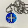 Mode trend ige Farbverlauf blau Kreuz runde Marke tropfen Öl Anhänger Halskette Hip Hop Nische Design Persönlichkeit Halskette