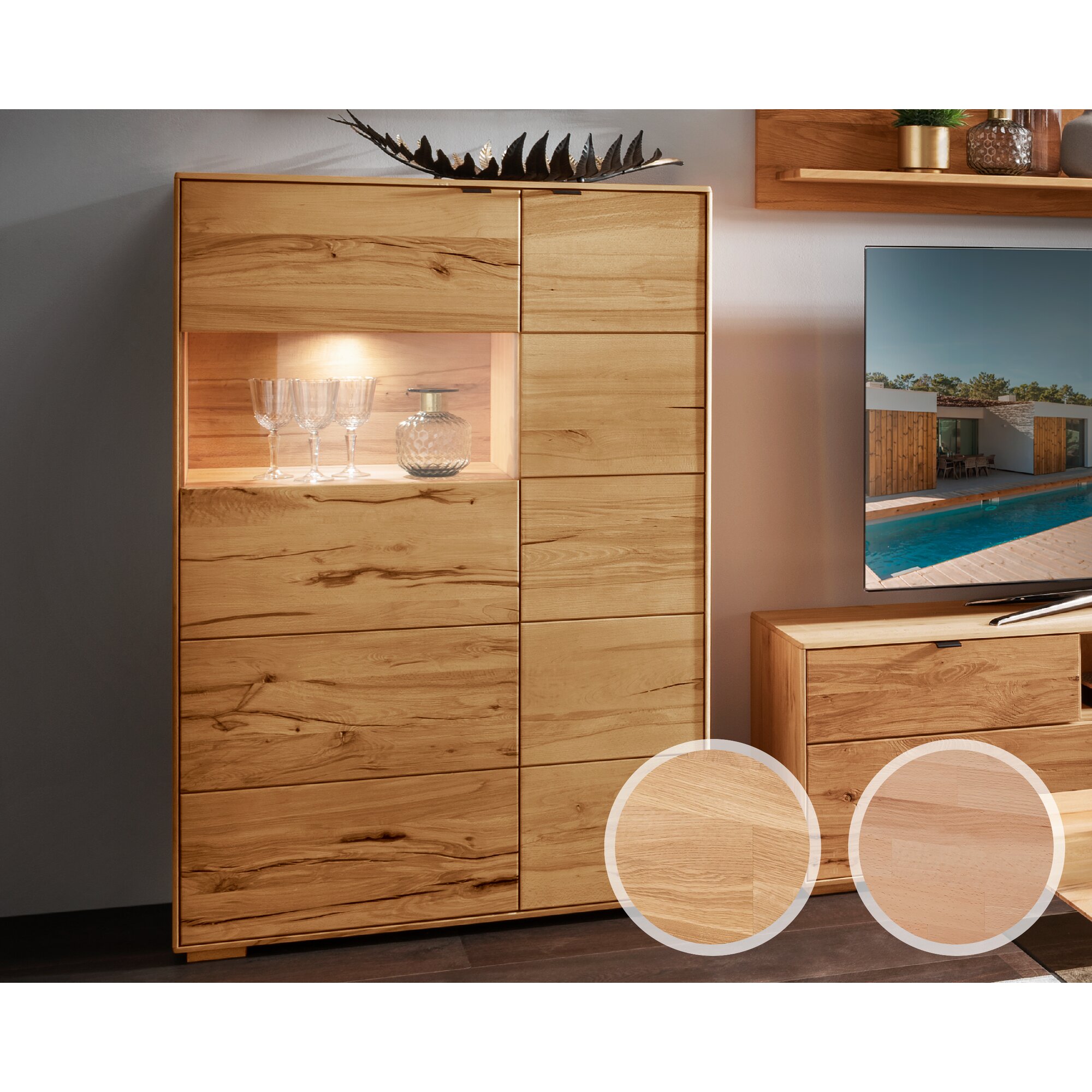 Massivholz »Zerro« Vitrine I Kernbuche / mit Beleuchtung