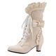 Women's Bow Mid Calf Low Heel Up Dress Booties Fashion Lace Pull On Ankle Boots for Ladies 2024
