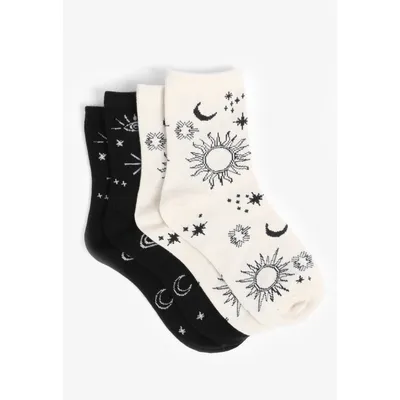 Maurices Women's 2 Pack Black & White Celestial Shorts Crew Socks Size One Size