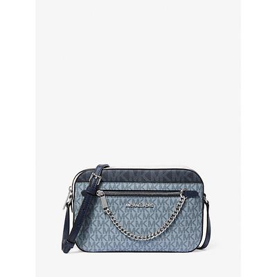 Michael Kors Jet Set Large Signature Logo Crossbody Bag Blue One Size