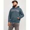 Hoodie "JJECALEB VARSITY SWEAT HOOD NOOS PLS", Herren, Gr. XXXL, grau (stormy weather), Sweatware, Obermaterial: 70% Baumwolle, 30% Polyester, JACK & JONES PLUSSIZE, bedruckt, casual, relaxed fit normal, Langarm Rippbündchen, Sweatshirts