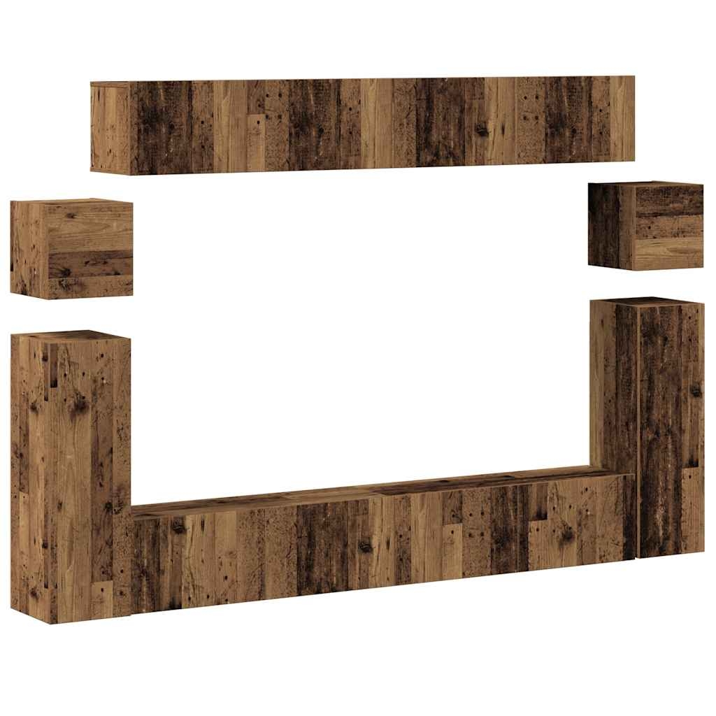 vidaXL 8-tlg. TV-Schrank-Set Wandmontage Altholz-Optik Holzwerkstoff Image