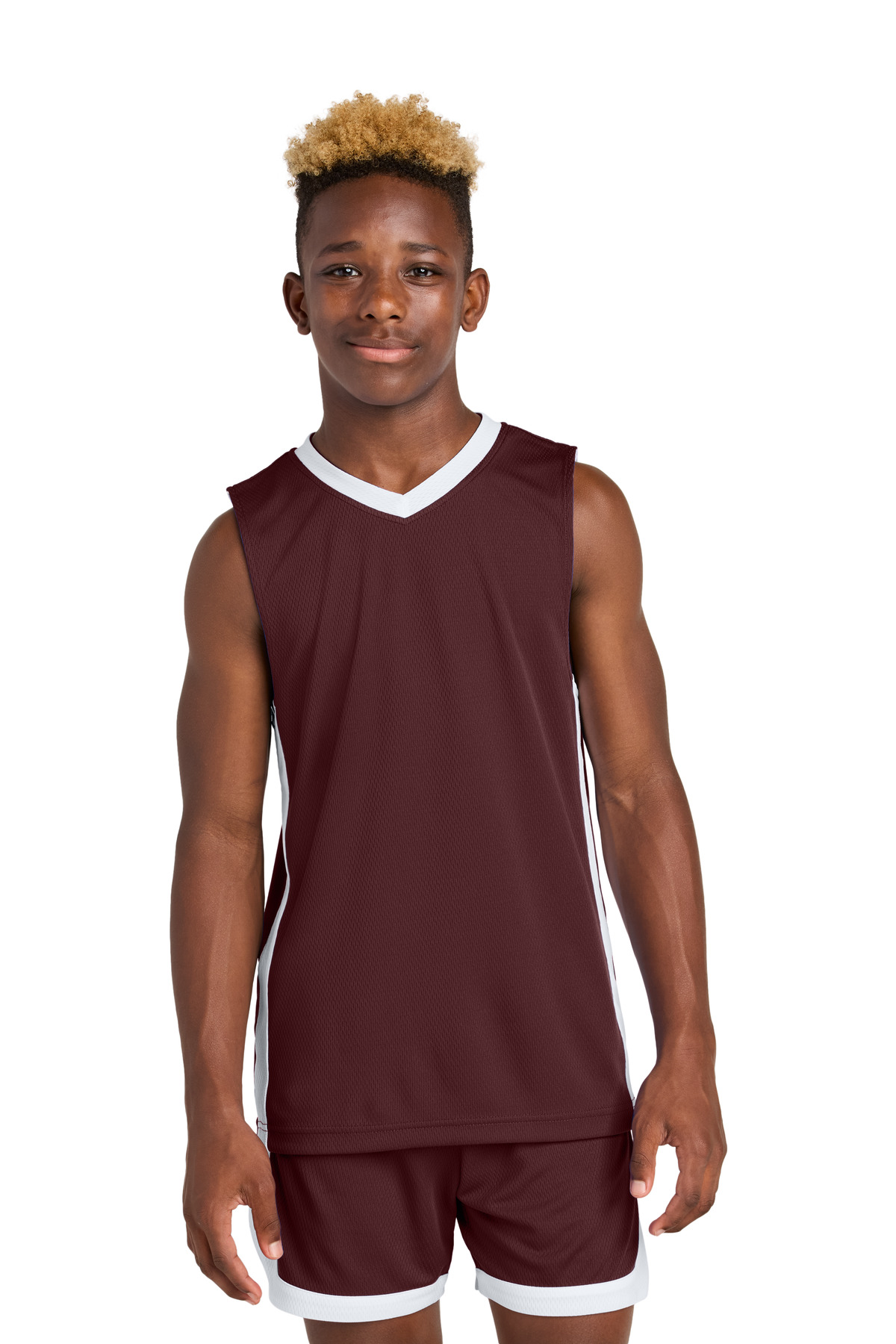 Sport-Tek YST900 Athletic Youth Rival Basketball Rev Jersey T-Shirt in Maroon/White size Medium | Polyester