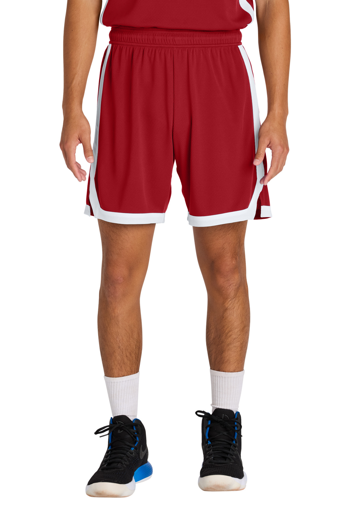 Sport-Tek ST901 Rival Basketball 7'Short in Deep Red/White size Medium | Polyester