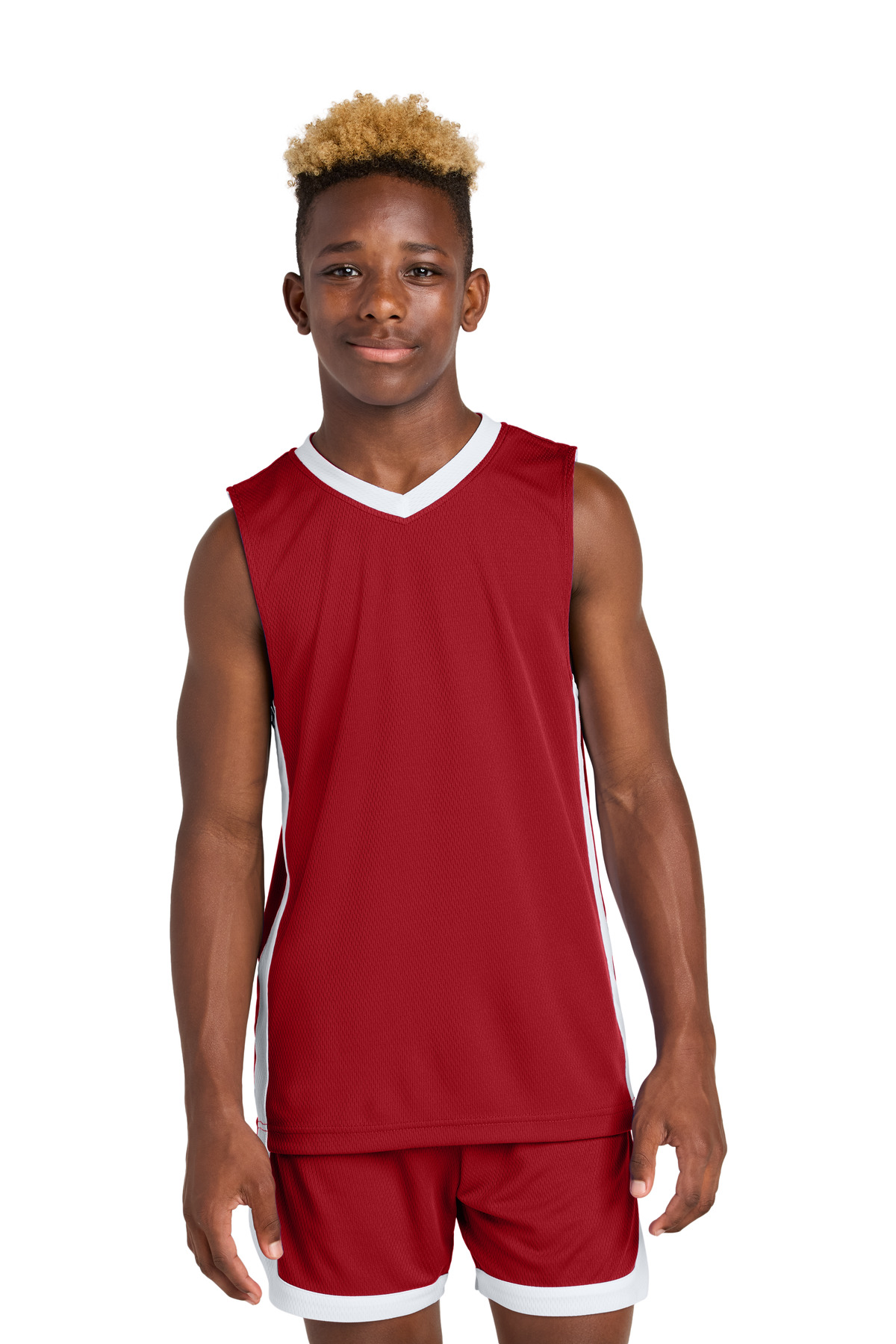 Sport-Tek YST900 Athletic Youth Rival Basketball Rev Jersey T-Shirt in Deep Red/White size Medium | Polyester
