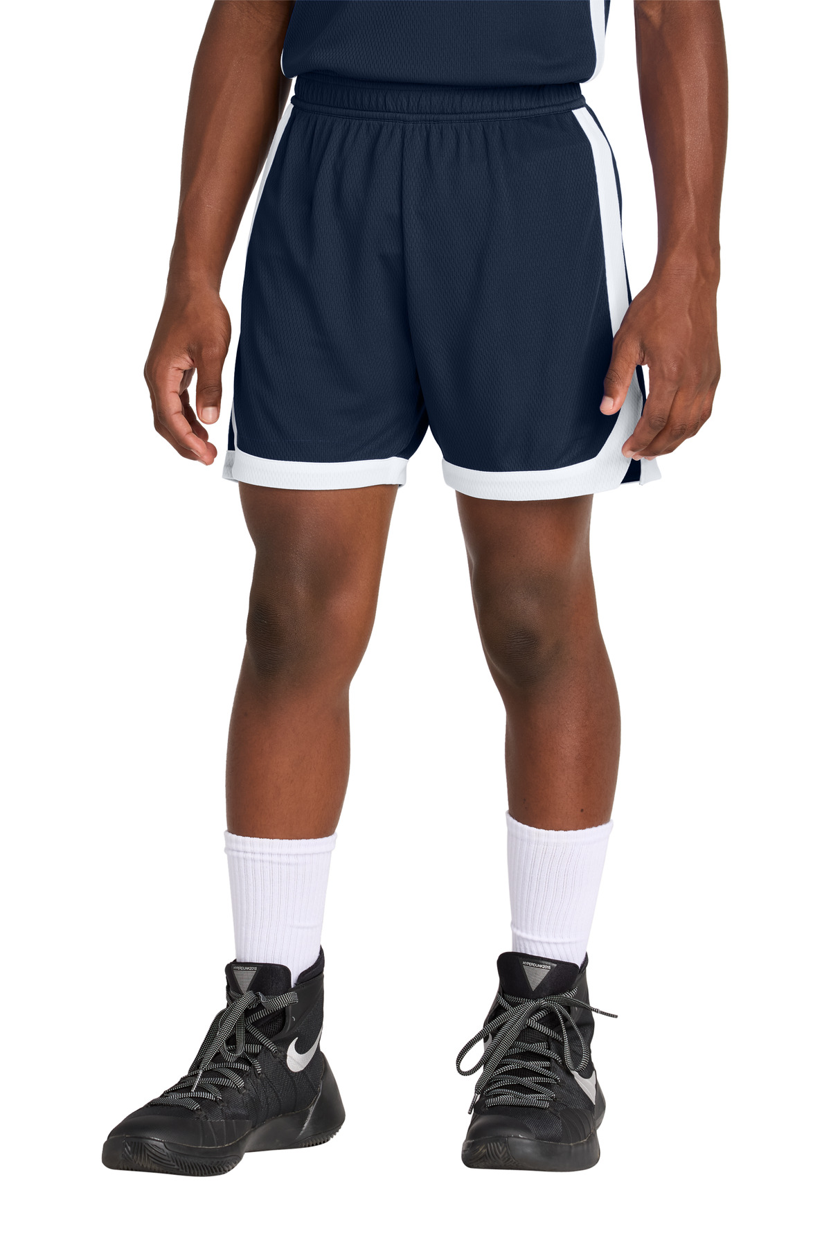 Sport-Tek YST901 Youth Rival Basketball 5' Short in True Navy Blue/White size XL | Polyester