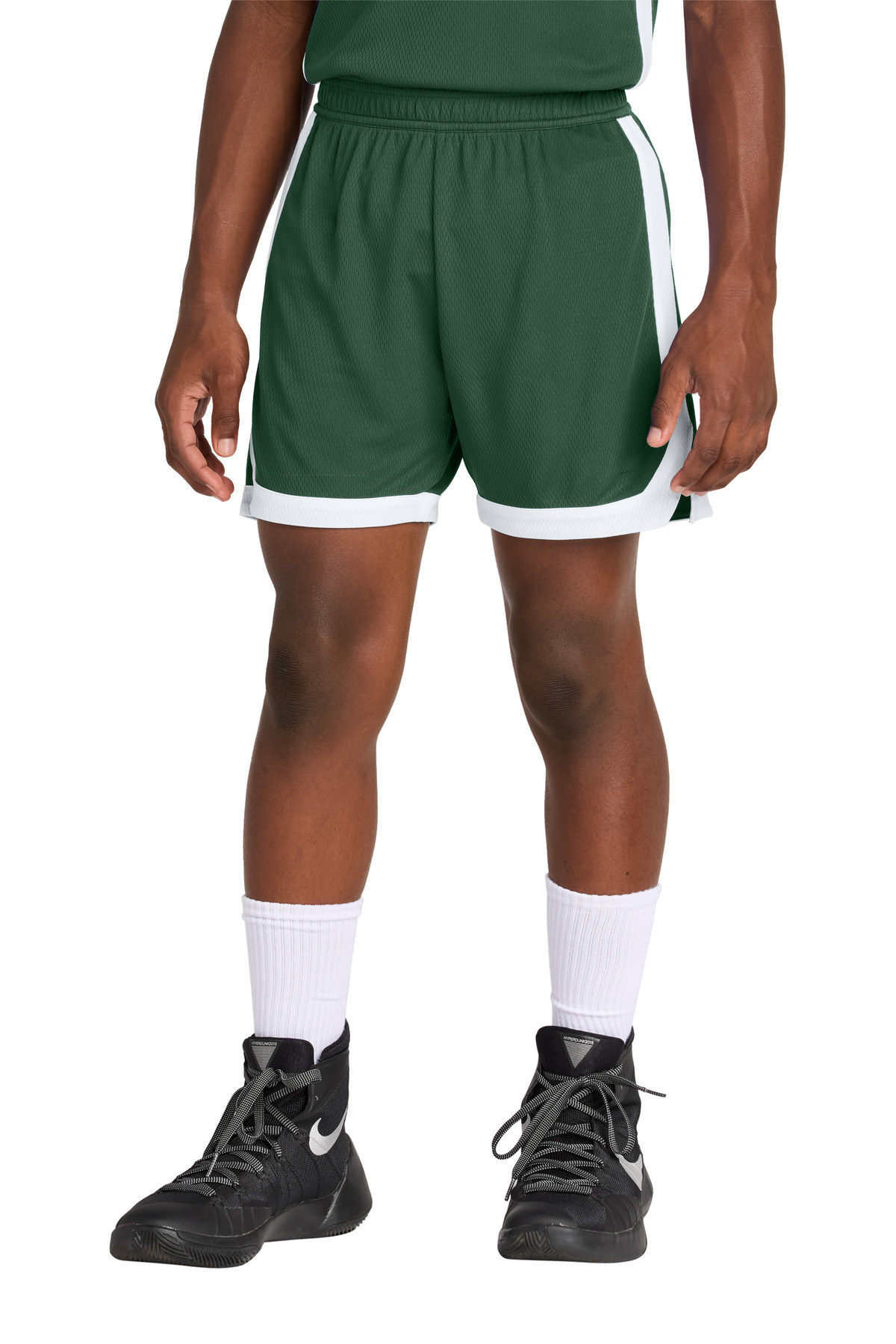 Sport-Tek YST901 Youth Rival Basketball 5' Short in Forest Green/White size XL | Polyester