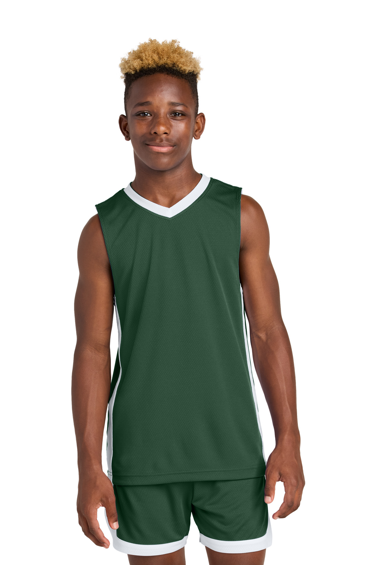 Sport-Tek YST900 Athletic Youth Rival Basketball Rev Jersey T-Shirt in Forest Green/White size XS | Polyester