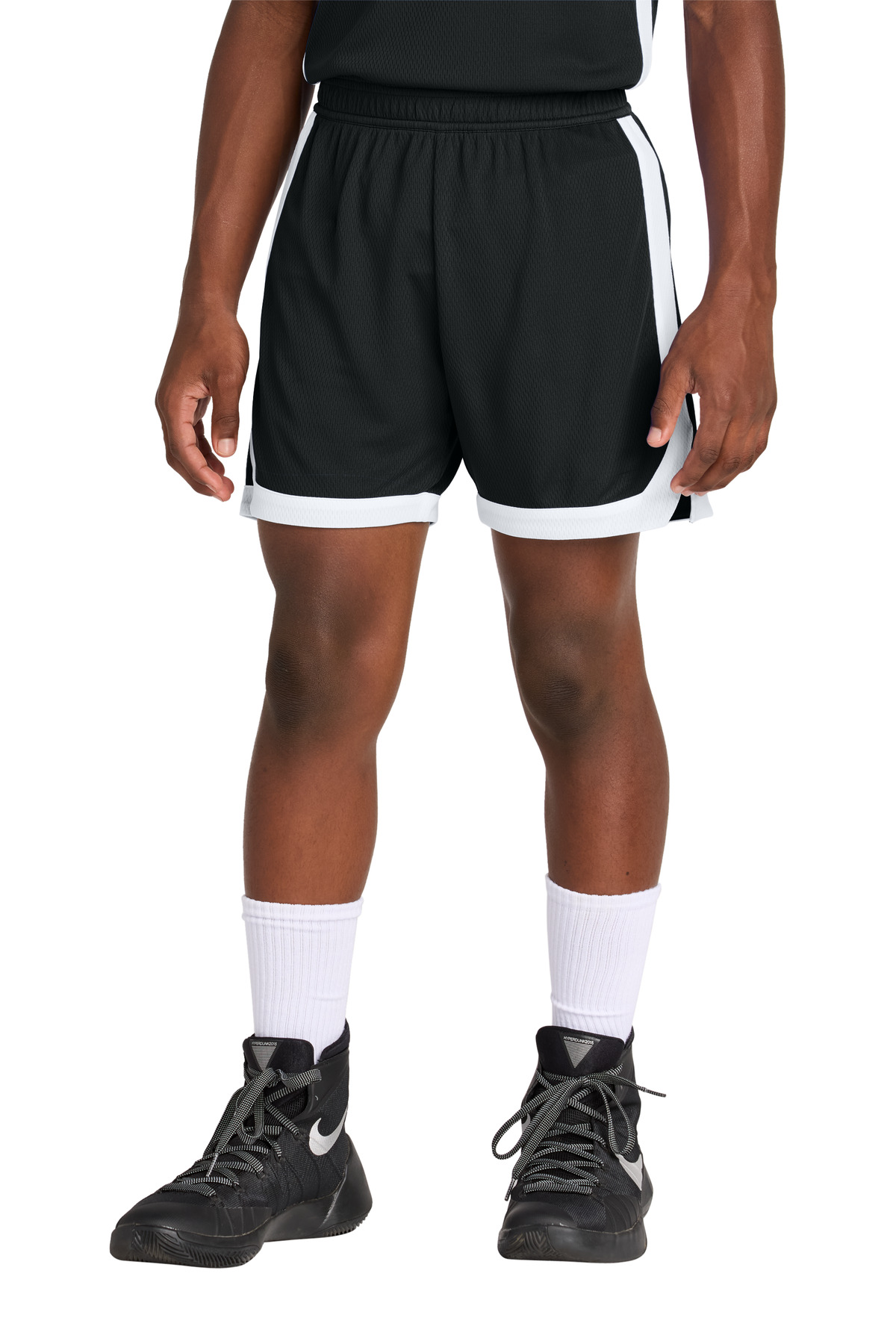 Sport-Tek YST901 Youth Rival Basketball 5' Short in Black/White size XL | Polyester
