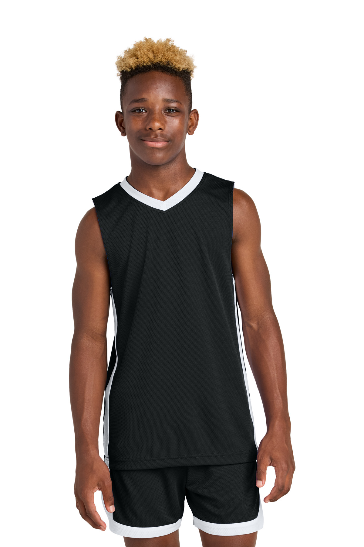 Sport-Tek YST900 Athletic Youth Rival Basketball Rev Jersey T-Shirt in Black/White size Large | Polyester