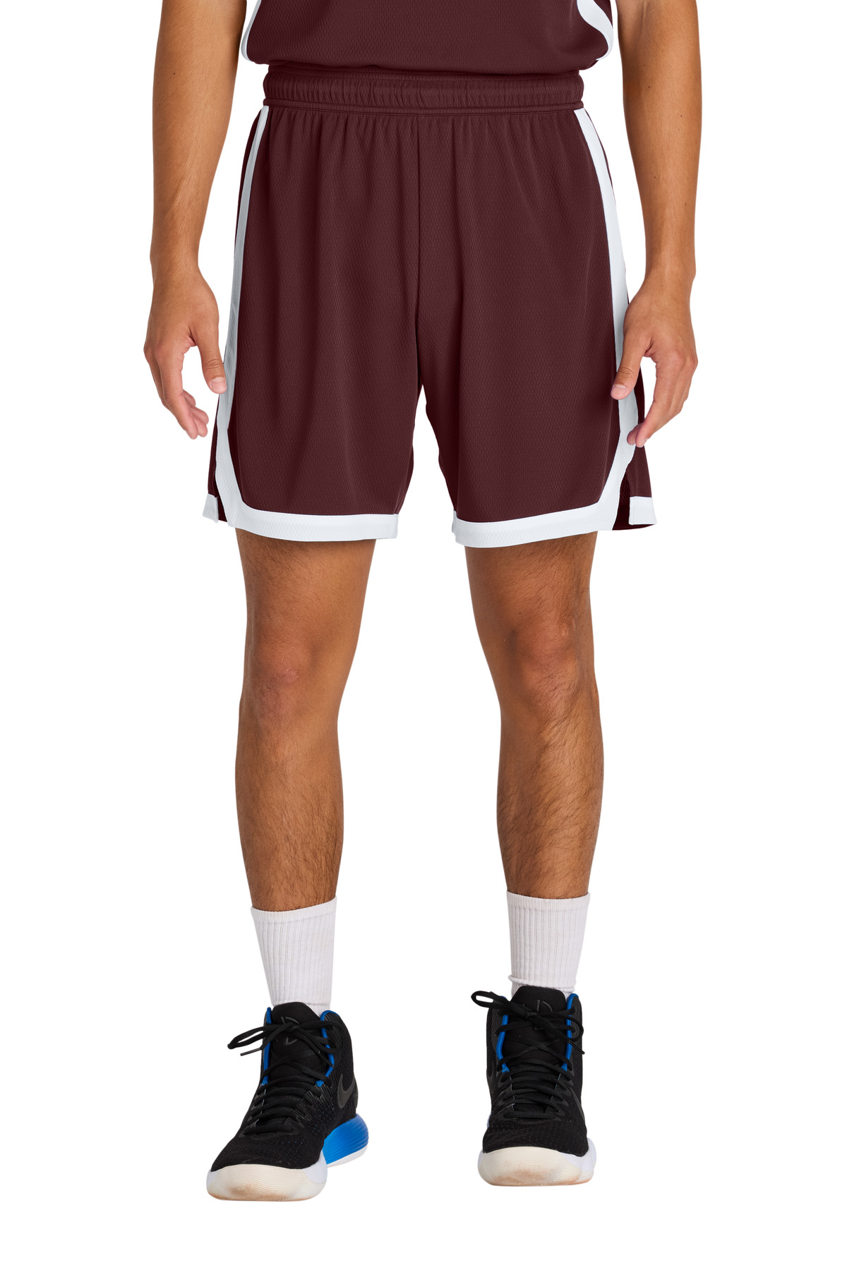Sport-Tek ST901 Rival Basketball 7'Short in Maroon/White size XS | Polyester