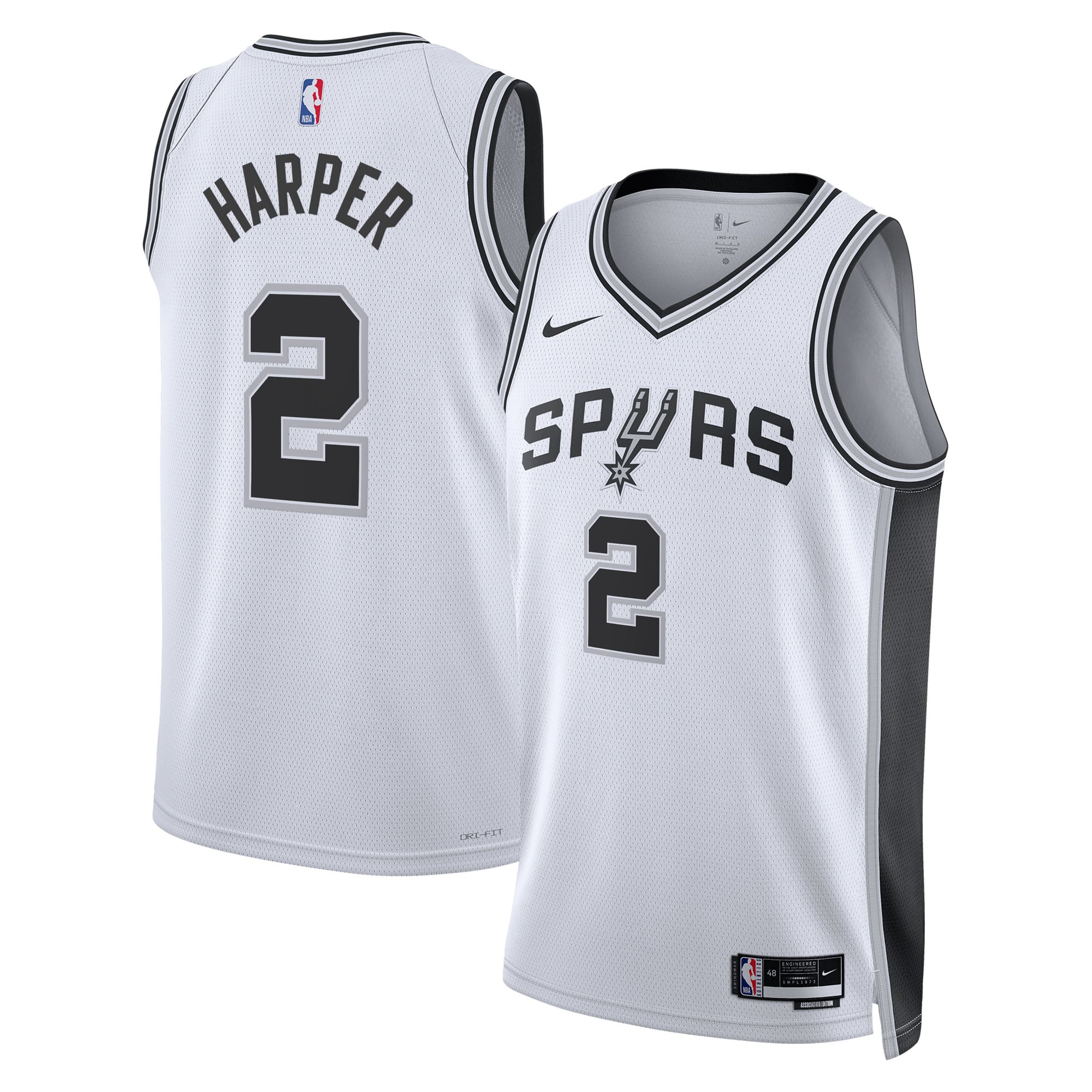 Maillot Nike Association Swingman des San Antonio Spurs, Choix du premier tour de la draft NBA 2025 - Blanc - Dylan Harper - Enfant - unisexe Taille: XL (18/20)