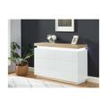 Comò 6 cassetti con LED in MDF laccato Bianco e Rovere - HALO II