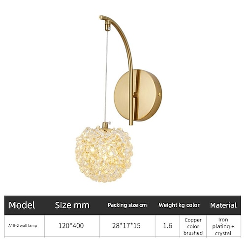 Applique da parete in stile crustal, applique da parete dorata da 1/2 luce, lampade da parete moderne, applique da parete in stile fattoria con paralume in vetro trasparente, luci da parete per