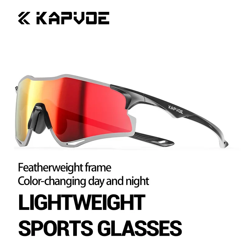 KAPVOE Photochrome Radfahren Brille Männer Mountainbike Sonnenbrille Frauen Klar MTB Sport Brille Fahrrad Triathlon Laufen Image