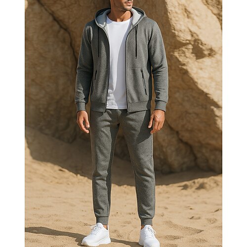 Per uomo Tuta da Ginnastica Pantaloni da Tuta Felpa pullover Coulisse Tasca Tinta unita Completo Abbigliamento Estate Nero Grigio scuro Escursionismo Corsa Antivento Manica Lunga Sport Abbigliamento