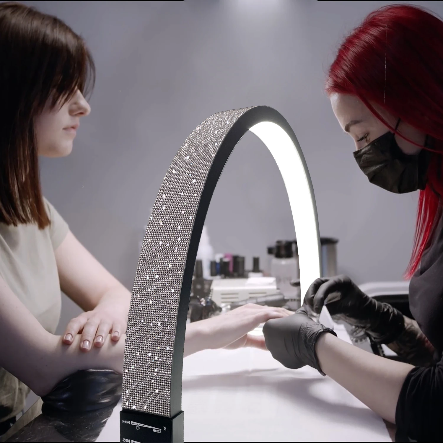 Fosoto 30 Zoll 40 W Nageltischlampe mit Diamant-Maniküre-Schreibtischlampe, LED-Halbmondbeleuchtung für Nägel, Kunst, Tattoo, Salon