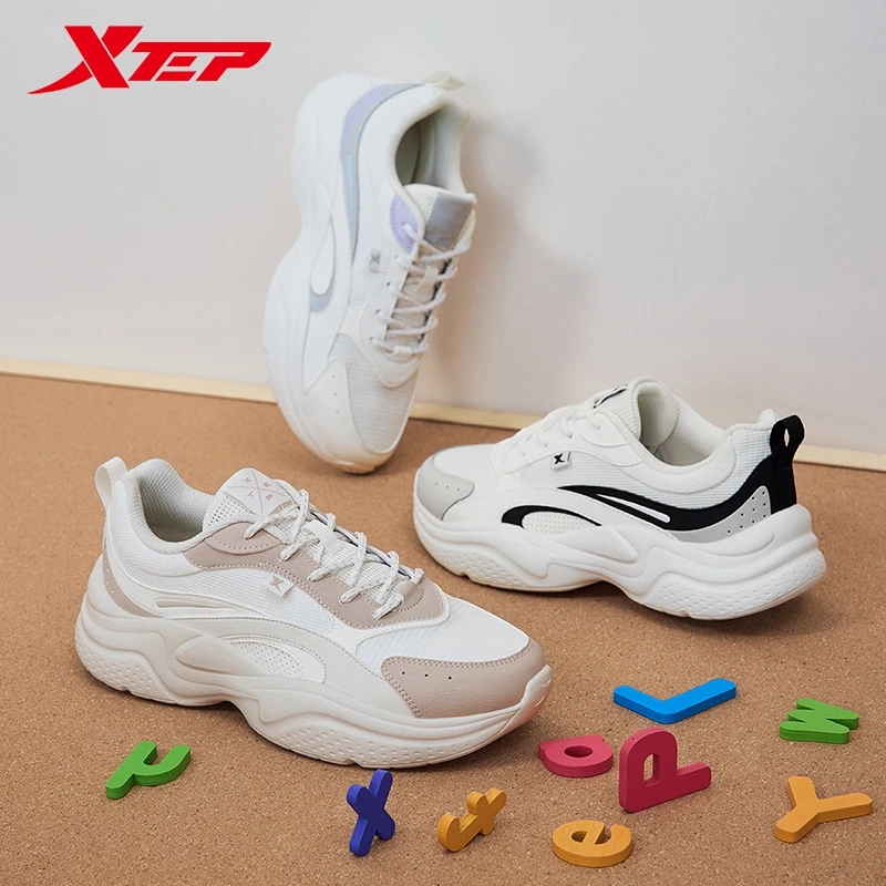 Xtep Freizeitschuhe für Damen, 2025, Frühling, Retro, All-Match, rutschfeste, leichte, atmungsaktive Sportschuhe mit dicken Sohlen 875118320036