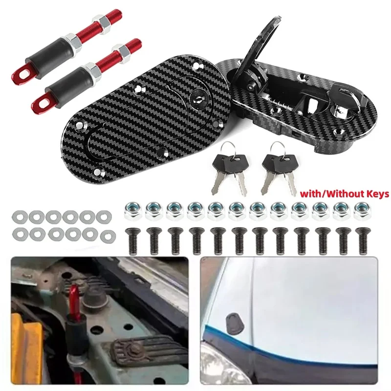 2 Stücke Universal Racing Auto Motorhaube Pin Motorhaube Latch Lock Mount Kit mit/ohne Schloss Schlüssel Image