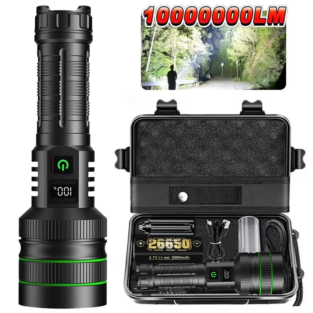 1000000 lm leistungsstarke Taschenlampe Typ C wiederaufladbare LED-Taschenlampe. Verwenden Sie eine Notversorgung mit 26650-Batterie für Outdoor-Camping-Nachtangeln Image