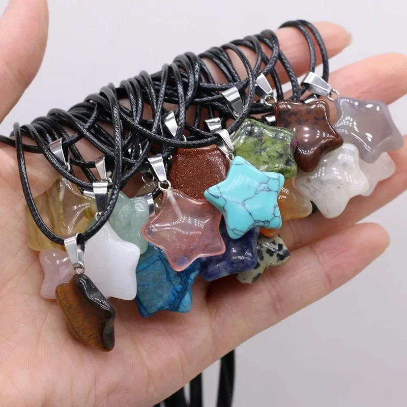 20x20mm Natürliche fünfzackigen Stern Form Achate Tigerauge Klar Quarz Stein Anhänger Halskette für Frauen schmuck Geschenk Image