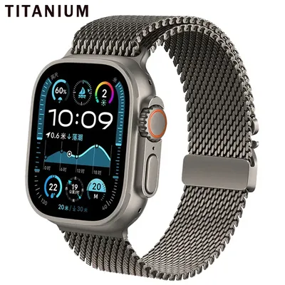Titanium Milanese Loop Strap for Apple Watch Ultra 2/1 49mm 9 8 7 6 5 for Apple Iwatch Series 10 46mm 45mm 42 44mm Metal Button