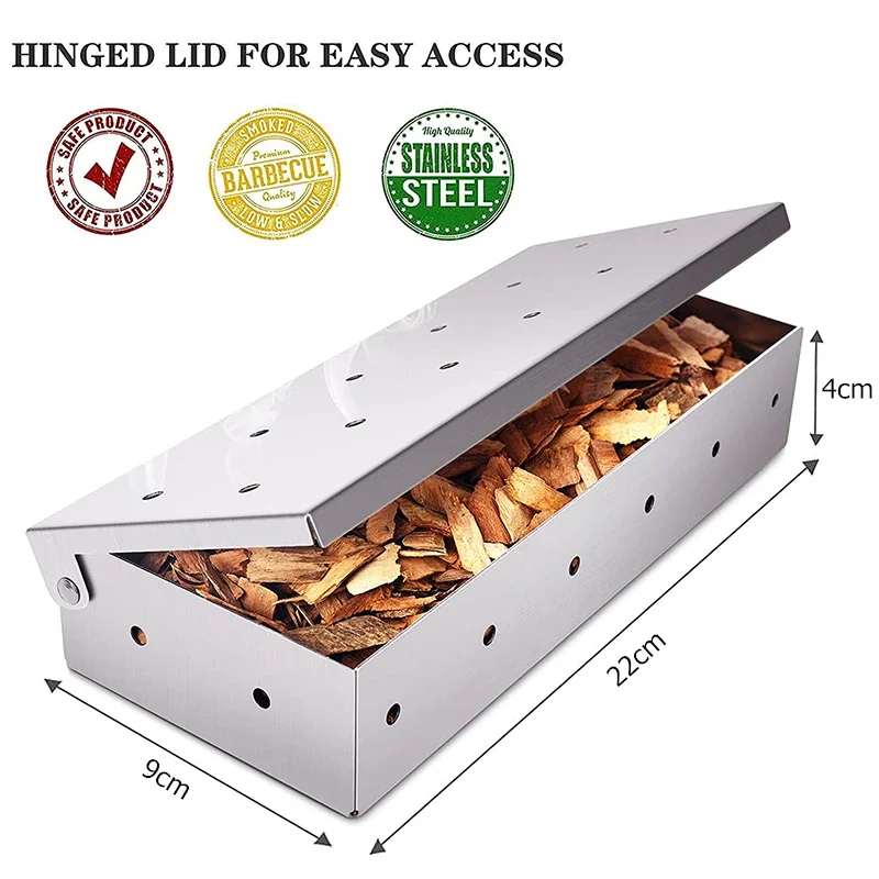 Räucherbox aus Edelstahl für Gasgrillen, Räucherbox mit Holzspäne, Fleischraucher, Kochwerkzeug im Freien, keine Strom erforderlich, Grillzubehör Image