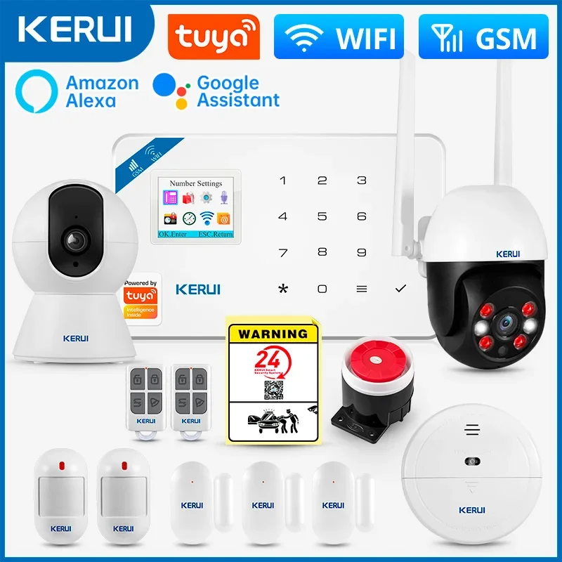 KERUI W181 Alarm System Sicherheit Hause WIFI GSM Alarm Tuya Smart Motion Detektor Tür Sensor Einbrecher IP Kamera Arbeit Alexa Google Image