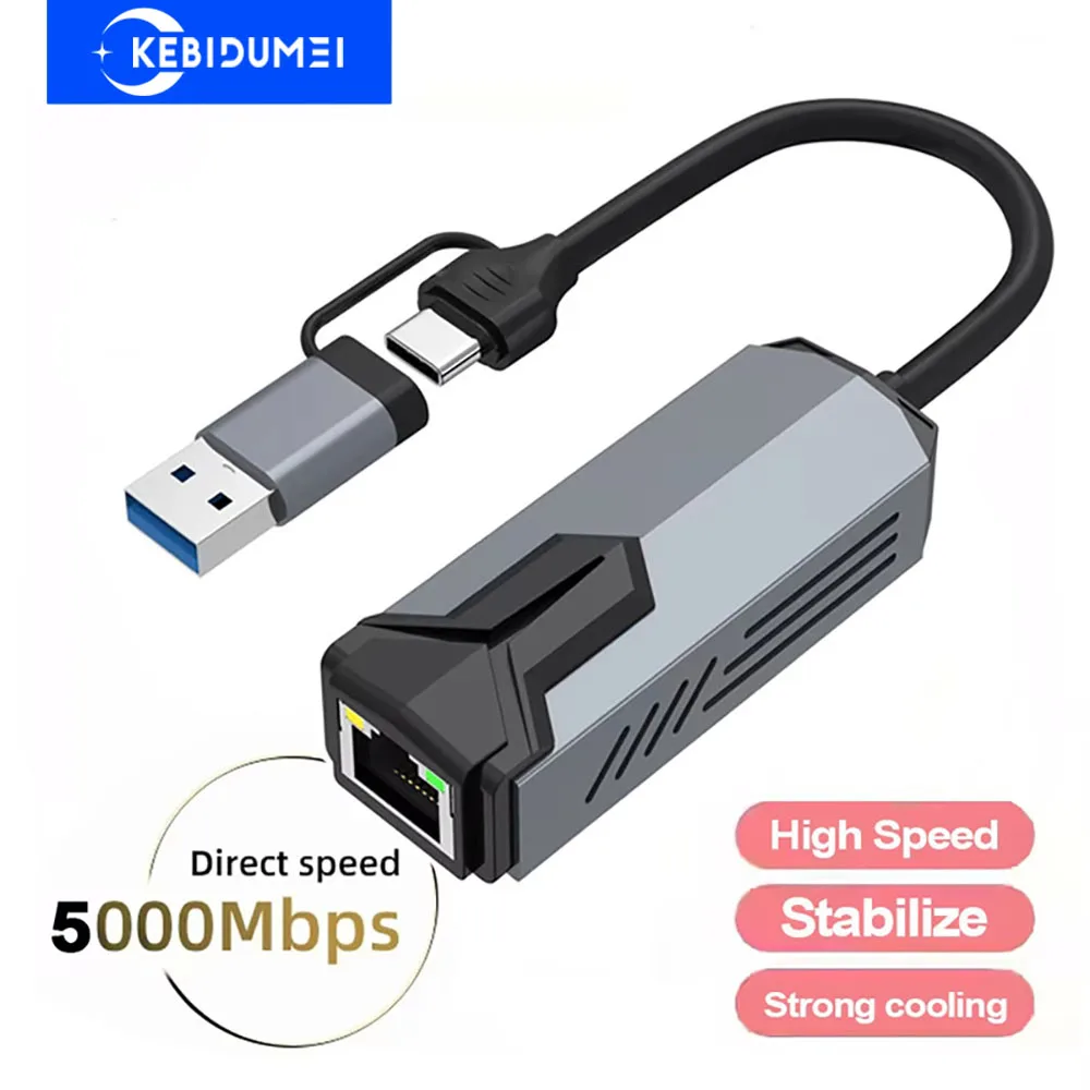 5000Mbps Netzwerk Karte Adapter USB/Typ-C zu RJ45 Adapter 5Gbps USB 3,0 Wired Gigabit netzwerk Karte Konverter HUB Für PC Laptop Image