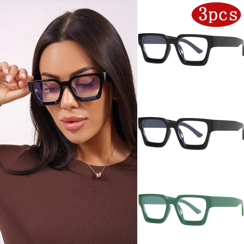 3 stücke Vintage Quadratischen Rahmen Dekoration Gläser Marke Designer Großen Rahmen Flache Spiegel Europäischen Und Amerikanischen Anti-blau Gläser