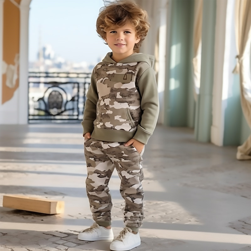 Boys 3D Graphic Camo Camouflage Hoodie Sweatpants Set HoodieSet Clothing Set Long Sleeve 3D Printing Summer Fall Active Fashion Cool Kids 3-12 Years Outdoor Vacation Street Regular Fit