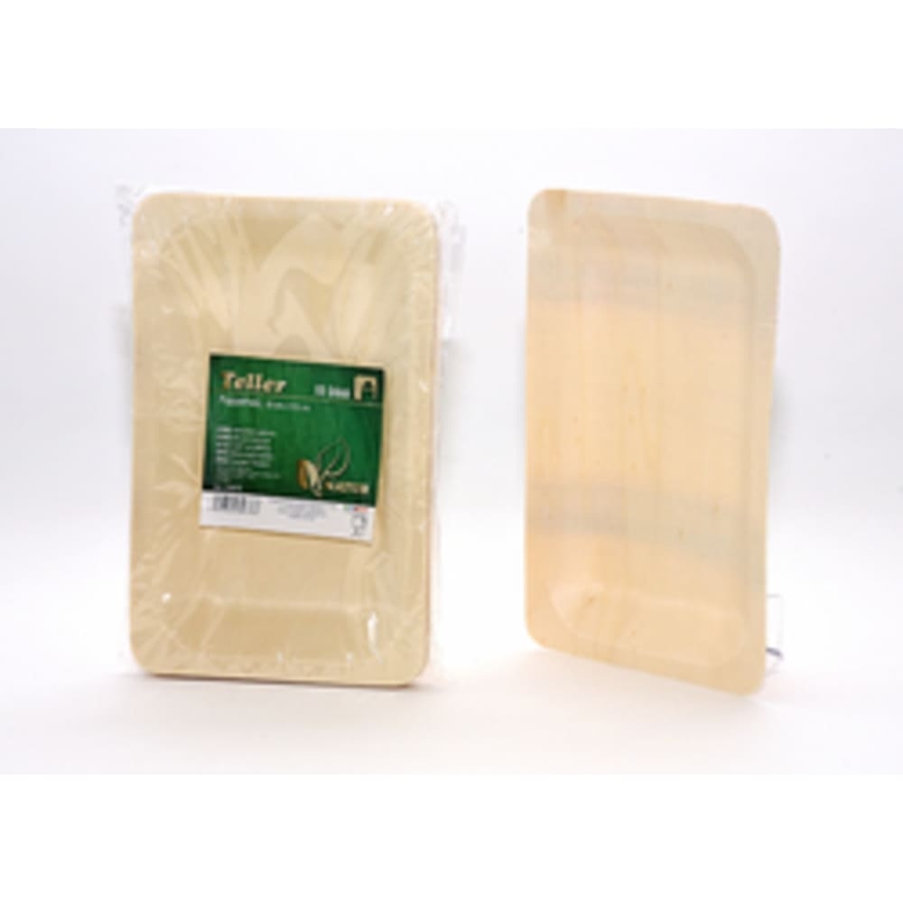 10 Teller Pappelholz Natur – Rechteckige Holzplatten mit Einleger, 200x125mm Image