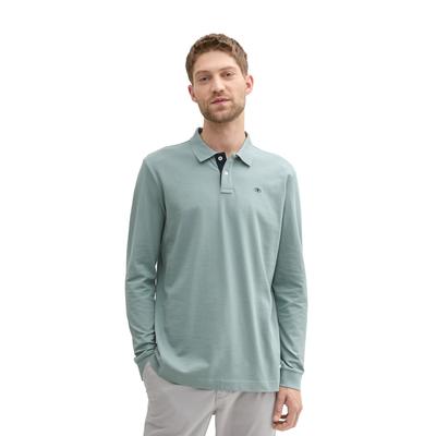 Langarm-Poloshirt TOM TAILOR, Herren, Gr. XXXL, grau (grau mint), Jersey, Obermaterial: 100% Baumwolle, unifarben, casual, regular fit normal, Rundhals, Langarm Bündchen, Shirts, mit Logo-Stickerei Image