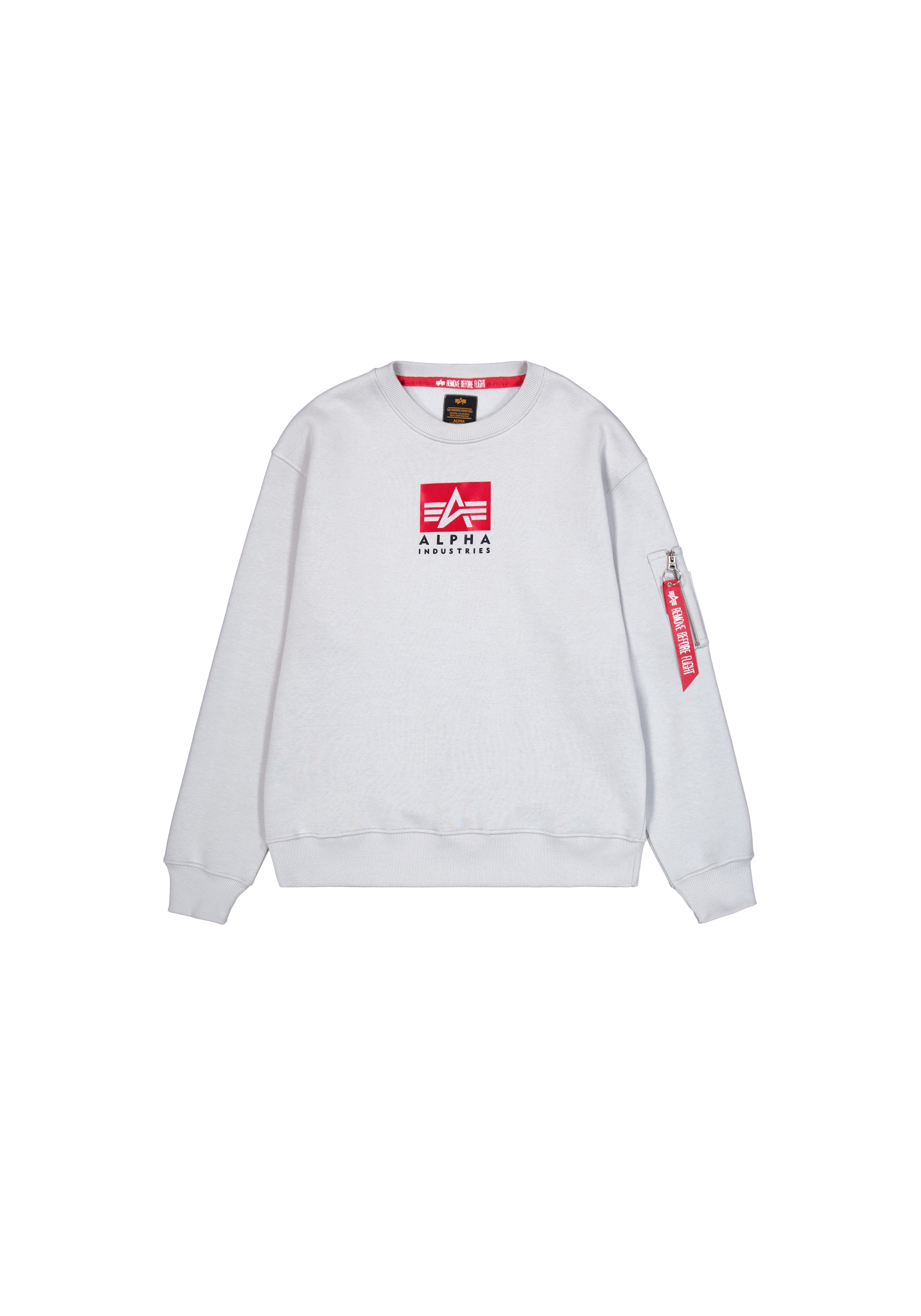 Sweater ALPHA INDUSTRIES "Satin Logo Sweatshirt", Herren, Gr. XL, grau (pastel grau), Obermaterial: 80% Baumwolle, 20% Polyester, regular fit, Sweatshirts Image
