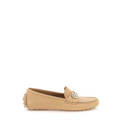 Doppio Gancini Driver Loafers - Natural - Ferragamo Flats