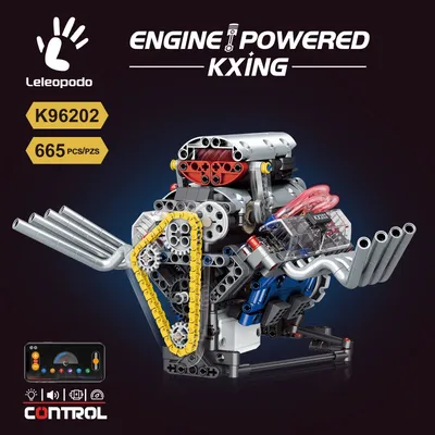 MOS Simulation V8 Motor Blöcke Modell DIY Sportwagen Motor Puzzle Bausteine Spielzeug APP Steuerung Einstellbare Schallwelle Licht Image