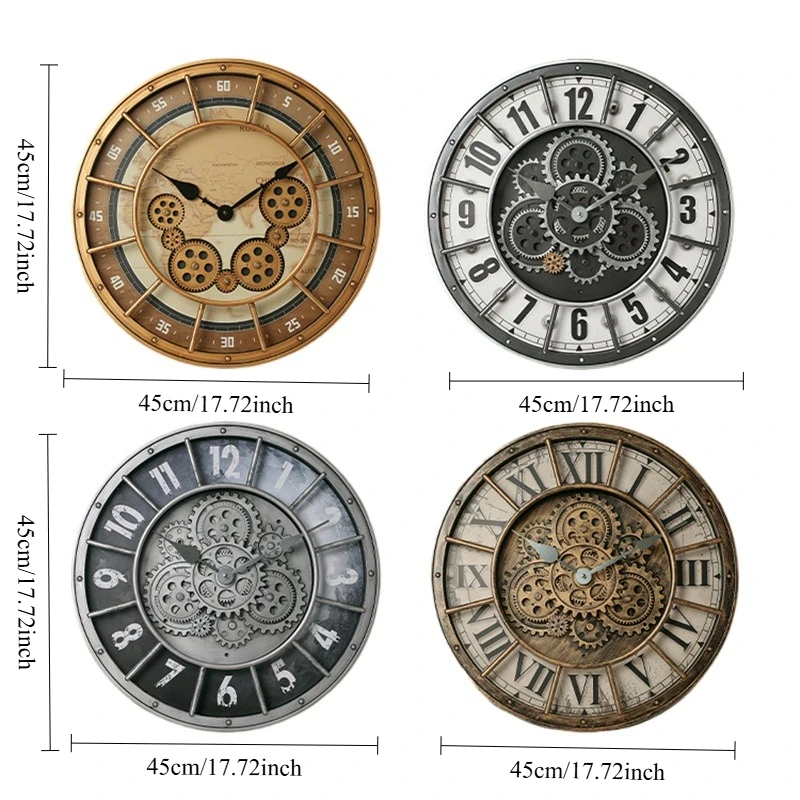 18-Zoll-Stumm-Quarz-Wanduhr, Getriebe, Rotation, Wanduhr, Wohnzimmer, Schlafzimmer, Wanduhr, industrielle Retro-Uhr, Heimdekoration