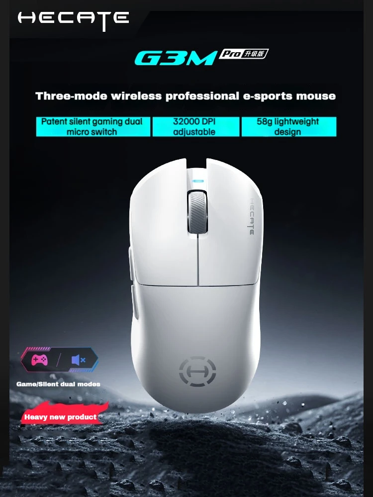 HEGATE G3M PRO Verbesserte 3-Modus-Maus PAW3395 32000 DPI Silent Lightweight Gaming Dual Micro Motion Flash Speed Wireless-Technologie Image