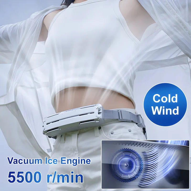 Portable Outdoor USB Hanging Mini Ice Cooling Fan for Sports, Hands-Free Neckband Mini Electric Fan with Adjustable Speed