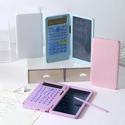 2 IN 1 Scientific Calculator with LCD Notepad Portable 12 Digits Math Calculator Foldable Handwriting Board School Office