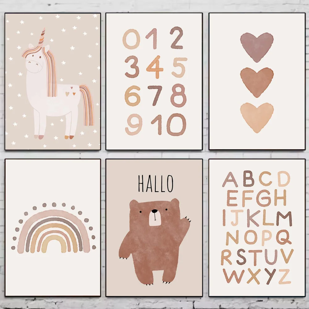 Einhorn Regenbogen Boho Kinderzimmer Poster Aufkleber Kunst Wandmalereien Dekor Spielzimmer Dekor Geschenke Kawaii HD Malerei Katze Autos Image