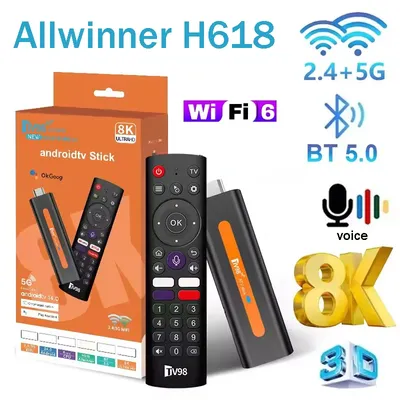 TV98 ATV H618 Smart TV Stick Android 14 BT5.0 ATV Allwinner H618 Quad Core 4G 5G Dual Wifi 6 HD 8K 4K Media Player TV Stick IPTV