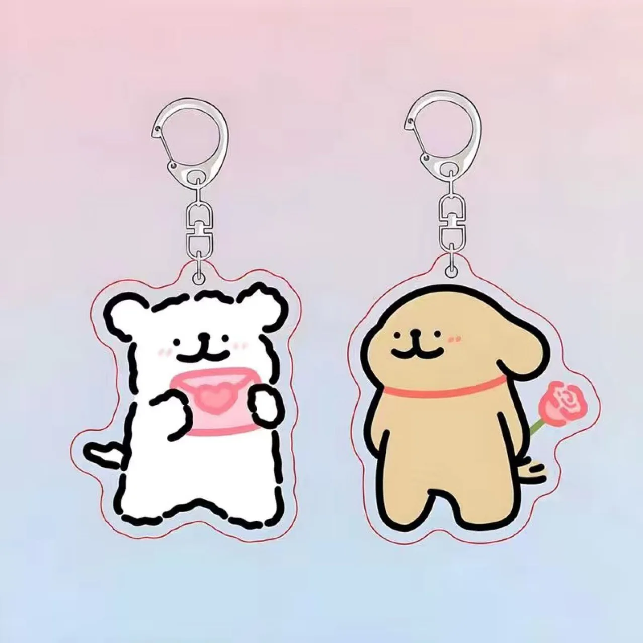 Liebesbrief Rose Acryl Welpe Schlüsselanhänger Paar Bester Freund Schlüsselanhänger Niedlicher Schultaschenanhänger Image