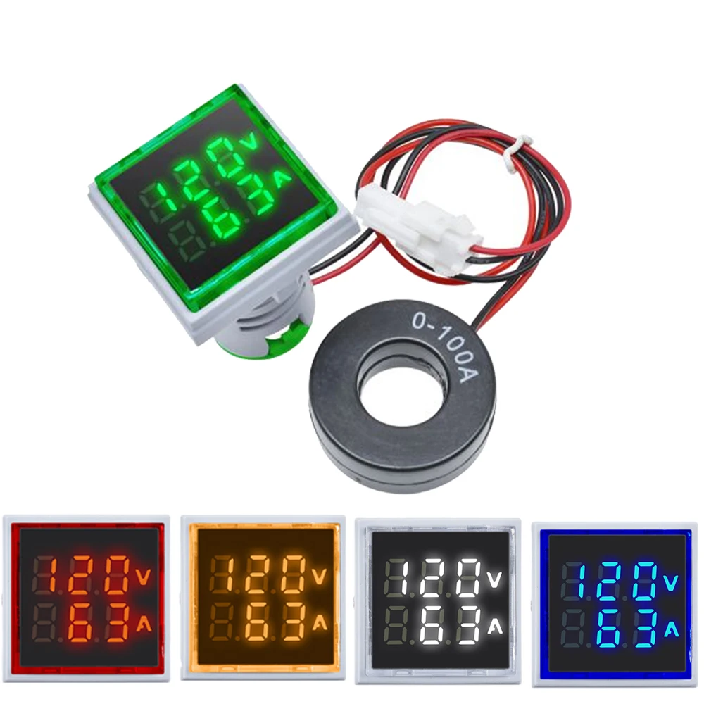 Mini voltmetro e amperometro a doppio display Indicatore di tensione digitale a LED AC 50-380V 0-100A Misuratore di corrente Tester da pannello di tensione durevole