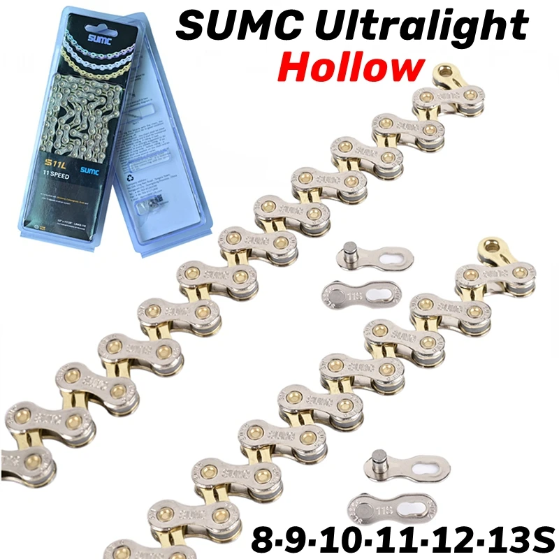 SUMC Ultraleichte hohle Fahrradkette Gold 8/9/10/11/12 Gang | 251g Road MTB-Kette mit Schnellverbindung | Kompatibel mit M8000 M6000 Image