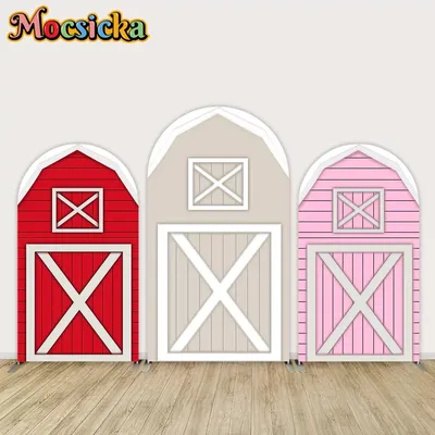 Mocsicka Pink Red Barn Farm Arch Backdrop Cover Customize Kids Birthday Arched Wall Photography Background Baby Shower