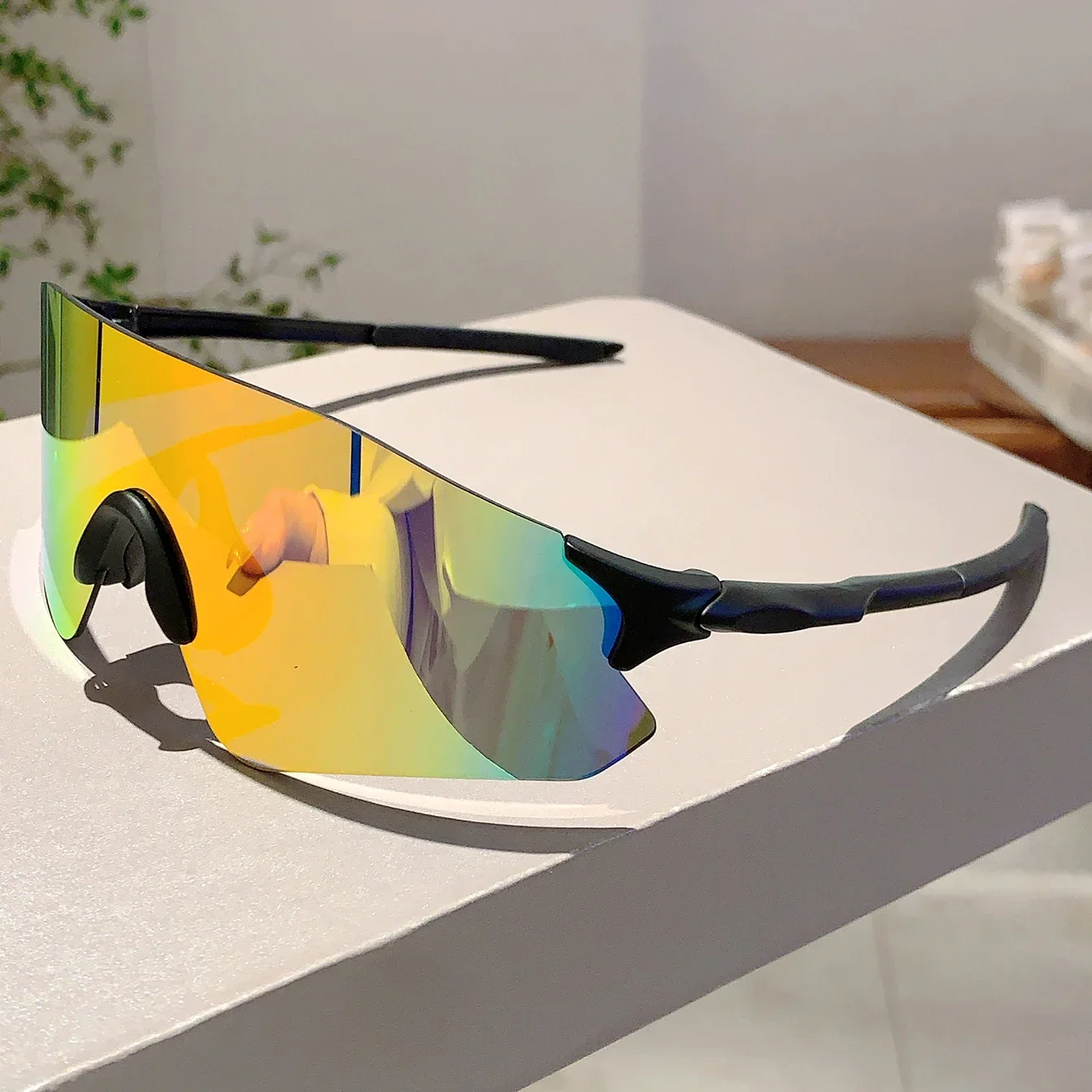 GM LUMIAS Übergroße randlose Sonnenbrille für Herren, 2025, neu umwickelte runde Spiegel-Sportbrille, trendige Outdoor-Radschutzbrille