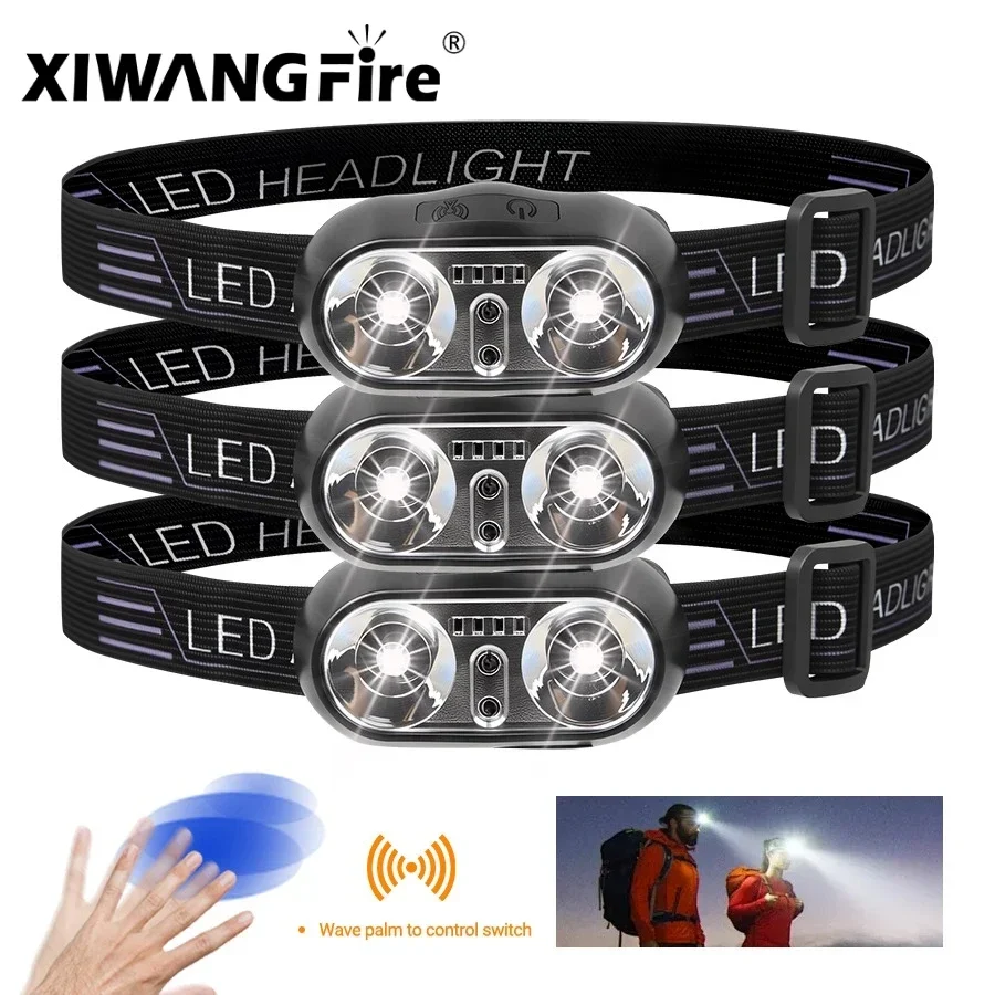 Leistungsstarke LED Sensor Scheinwerfer USB Aufladbare Scheinwerfer Led Kopf Taschenlampe Camping Suchscheinwerfer Kopf Taschenlampe für Angeln Laterne Image