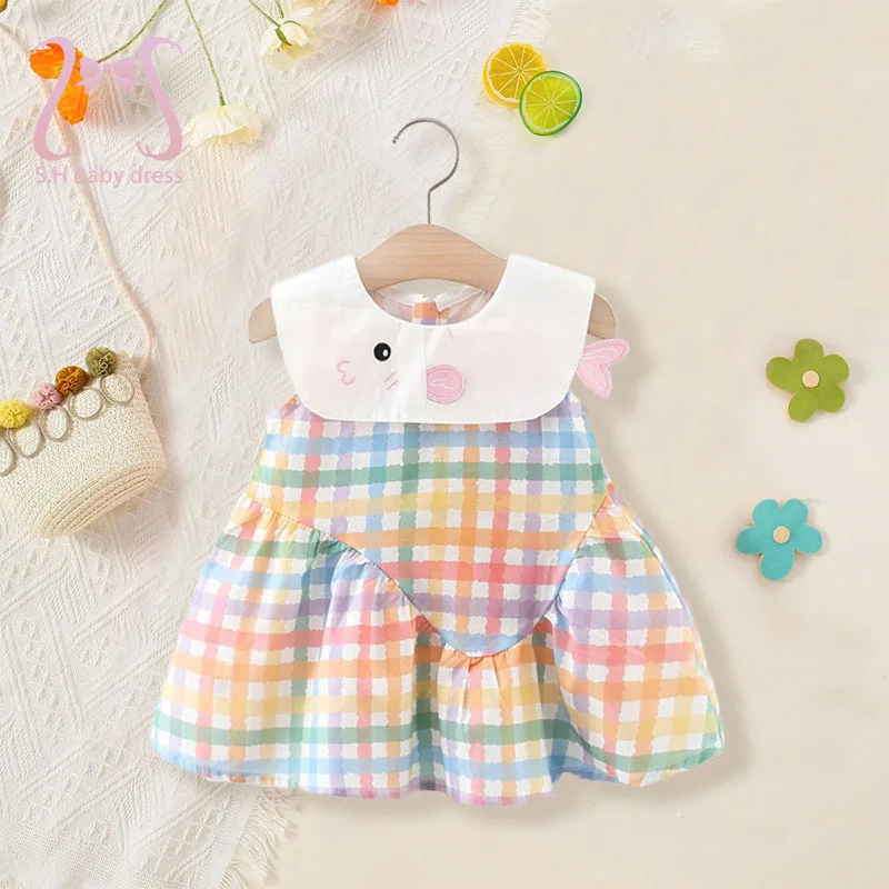 1-3 Jahre alt Bunte Plaid Ärmellose Kinder Kleid Schöne Fisch Baby Mädchen Kleider Sommer Kleinkind Kleidung Mode Kind kostüm Image
